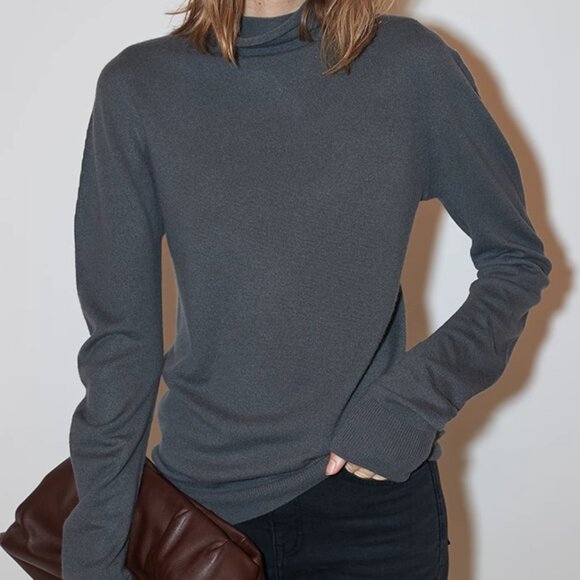 CHICJOC Women Elegant Grey Cashmere Sweater size 38 - Picture 3 of 12